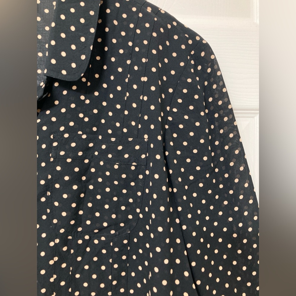 DKNY Black Tan Polka Dot Long Sleeve Silk Button Down Shirt 16 Parisian Chic XL - Picture 3 of 7